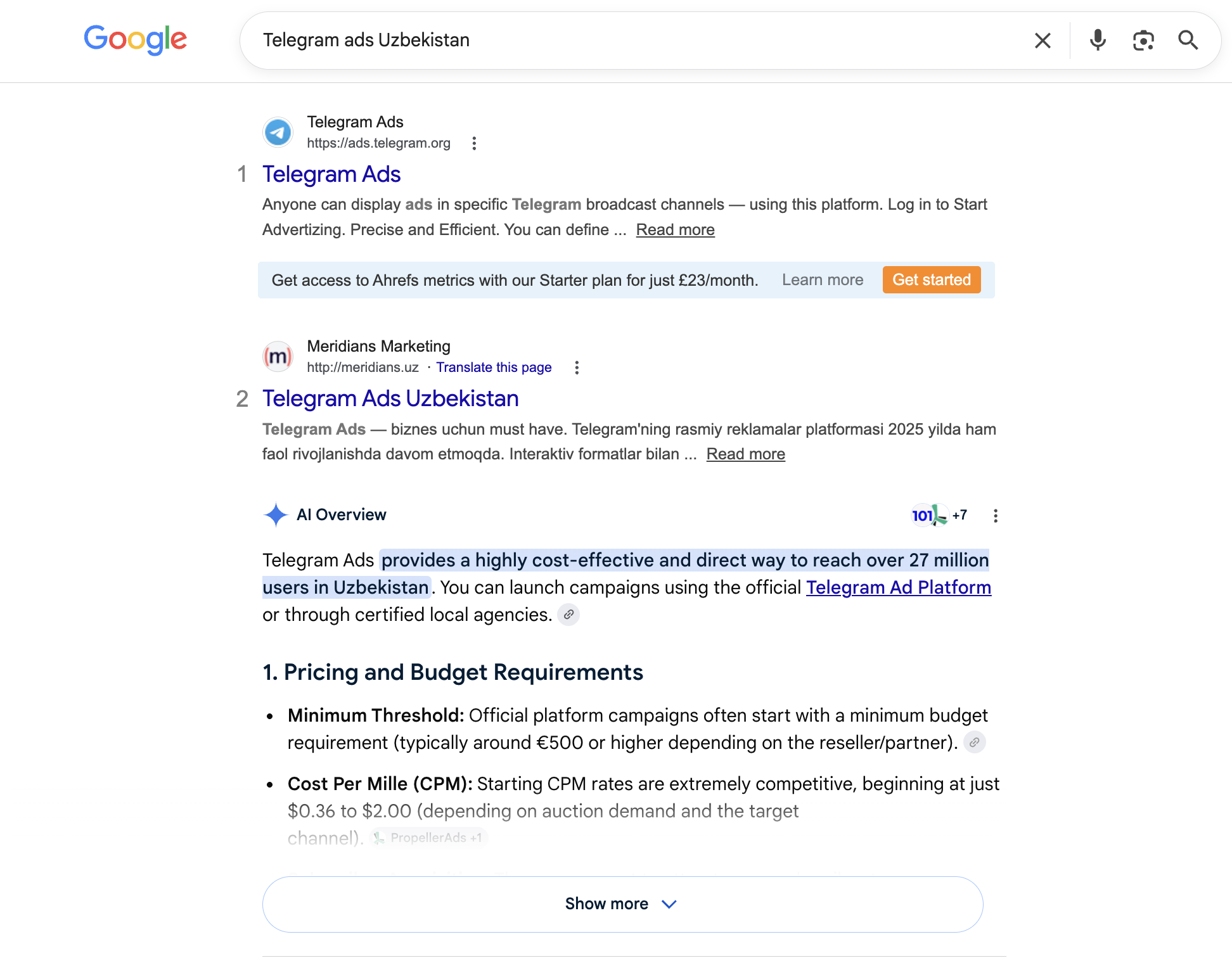 Meridians Google qidiruv natijasi